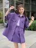 فساتين العمل 2023 American Retro Denim Short Sleeve Coat Half Skirt Set Women's Hong Kong Style Purple A-LINE Y2K GOTH
