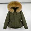 Parkas de plumón para mujer, abrigo de invierno con capucha de piel de mapache real grande, chaqueta de plumón de pato 90%, Parkas impermeables con plumas cortas para mujer 230927