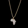 Hip Hop Afrikanische Karten Vollbohrer Anhänger Halsketten 14k vergoldet Set Auger Kristall Edelstahl Halskette Herren Damen Schmuck G310f