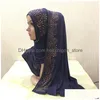 Accessoires de cheveux Femmes musulmanes Longue écharpe Strass Coton Hijab Head Er Wrap Chapeau de prière arabe Châles Foulards Étole Foulard Turban Dh8Ri