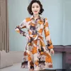 Abiti Casual Primavera Autunno Coreano 5XL Stampa floreale Cintura Abito in chiffon Donna Manica lunga Vestido Moda elegante Veste Femme