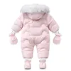 Rompers AYNIGIELL Winter born Thickening Jumpsuit Built-in Wool Hooded Down Romper Baby Boys and Girls Warm Snowproof Overalls 230927