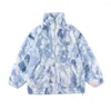 Trench da donna Tie Dye Giacca da donna con cerniera Pelliccia sintetica Vera abbigliamento invernale Donna Manica lunga Top oversize Streetwear caldo