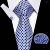 Handkerchiefs Men's Classic Tie Silk Jacquard Woven 8CM Blue Dot ( Necktie Hanky Cufflink Sets ) For Man Formal Wedding Business Party