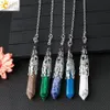 Pendanthalsband CSJA Crystal Pendulum för spådom Dowsing Gem Stone Antique Bronze Quartz Divinatory Pendulums pendulo Pendules G883 230928