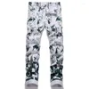 Mäns jeans sommar 2023 Men's Street Dark Green Digital Print Cotton Trousers Mid-midjan Casual Hip Hop Clothing