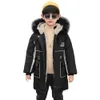 Down Coat Boys Puffer Plush Lining Fur Hoodied Kids Jacket Thick Warm Children's Winter Windproof Cotton Padded Parka Ski Wear 230928