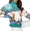 Kvinnors tröjor Kvinnor Julturtleneck långärmad älg snöflinga mönster Löst stickade toppar tröja hösten vinter