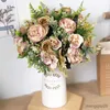 Juldekorationer Silk Artificial Rose Flowers Billiga höstdekoration Vitt bröllop Hem Jul Fall Flower Bouquet Craft Wreath Supplies