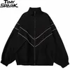 Mens Jaquetas Homens Hip Hop Streetwear Reflexivo Jaqueta Listrada Casaco Zipper Up Windbreaker Harajuku Fino Esportes Preto Azul 230927