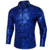 Men's Dress Shirts Luxury Royal Blue Paisley Silk Wedding Party Performence Shirt for Men Social Clothing camisas de hombre 230927