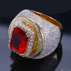 Gold Plated zircon rings for men and women in Europe and America Inlaid Ruby hip-hop ring223b