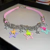 Gargantilha y2k colar colorido estrela desenhos curto simples encantos pingente corrente jóias presentes para mulheres meninas festa