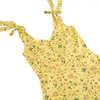 Casual Dresses Sishion 50s 60s Vintage Cotton Little Floral Print Yellow Dress VD4138 Elegant Sexig födelsedagsfest