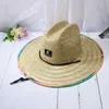 Breda grälhattar hink hattar mode livräddare hatt halmväv dam sommar strand sol hatt utomhus tryck bred brim panama hatt storlek 57-60 cm 230927