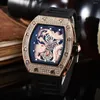 Horloges 3-pins Diamond Dragon Form Kwartshorloge van hoge kwaliteit Heren Luxe volledig functionele siliconen band Cadeau