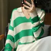 Kadın Sweaters Hinged Superfine Yün Renkli Çizgili Örgü Sweater Külot Uzun Kollu Gevşek Polo Yakası İnce Model Taytlar T