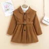 Vestes Filles Manteau 2022 Printemps Automne Enfants Casual Chaud Vêtements d'extérieur avec Ceinture 3 à 7 Ans Enfants Épaissir Vêtements Couleur Unie Veste 230928