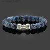 Charme Bracelets Bracelet en pierre volcanique naturelle hommes mat noir Lave perles blanches charme haltère brin Bracelets femmes Baell Fitness bijoux L231214