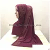 Accessoires de cheveux Femmes musulmanes Longue écharpe Strass Coton Hijab Head Er Wrap Chapeau de prière arabe Châles Foulards Étole Foulard Turban Dh8Ri