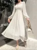 Casual Dresses French Square Collar Chiffon Maxi Dress Elegant Women Single Breasted Button High midje One Piece Korean