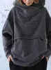 Kadın Hoodies Sweatshirts Gevşek Yıkama Denim Tops Sonbahar Ekleme Uzun Kollu Gri Kapşonlu Sokak Sokak Hipster Düz Renk Kentsel Eğlence Yeni YQ230928