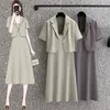 İş Elbiseleri Büyük boyutlu kadınlar blazer elbise takım elbise 2023 Yaz İnce Kısa Kollu Ceket Ofis için iki parçalı askı seti Leydi Z1897