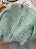 Costumes pour femmes Blazers CJFHJE élégant luxe vert Plaid Tweed veste femmes français Vintage printemps automne blazers occasionnels haute rue court costume manteau 230927