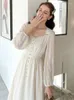 Casual Dresses French Square Collar Chiffon Maxi Dress Elegant Women Single Breasted Button High Waist One Piece Korean