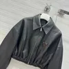 Women S Leather Faux Womens Jacket Coat Triangle Badge Coats Designer Fashion Classic Loose All Match Short American Street