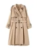 Damen Trenchcoats Umlegekragen V-Ausschnitt Zweireiher Mantel Damen Winterkleidung mit Gürtel Koreanischer Stil Casual Slim Windjacke 230927