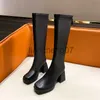 Stiefel T-Stage Hochhackige Damen-Langstiefel mit dicken Absätzen, Reißverschluss hinten, quadratische Zehenpartie, Lederstiefel, sexy, übergroße Modestiefel x0928