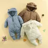 Rompers Focusnorm 3 Colors Winter Baby Girls Boys Down Jumpsuit Solid Thick Ear Hooded Long Sleepes Zipper Romper Outfits 0-18m 230927