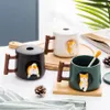 Criativo bonito artesanal shiba inu caneca com tampa colher cerâmica canecas de cachorro copo personalizado para café chá cozinha utensílios de mesa amor presente l283l