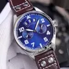 Neue Big Pilot Little Prince IW502703, blaues Zifferblatt, 7 Tage Gangreserve, automatische Herrenuhr, Stahlgehäuse, braunes Lederarmband, Uhren Hel347P