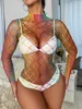 Sexy Set Sexy BodyCon Nylon Fishnet Dress Rainbow High Collar Spituralstocking Clbuwear bielizna 230808