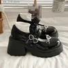 Gothic Women Black Platform Jurk Jane Mary Lolita Patent Leather Hoge Heel Pumps Vrouw Hart Buckle dikke hakken Y2K schoenen T230928 262