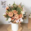 Juldekorationer Silk Artificial Rose Flowers Billiga höstdekoration Vitt bröllop Hem Jul Fall Flower Bouquet Craft Wreath Supplies