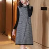 Casual Dresses 2023 Autumn And Winter Chic Red Black Plaid Knitted Sweater For Women Long Sleeve Turtlenecks Mini Bottoming Dress