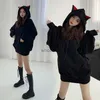 Mulheres sólidas senhoras outono inverno orelhas de gato com capuz feminino manga longa kawaii topos solto coreano pulôver roupas grossas yq230928