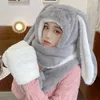 Şapkalar Eşarplar Eldiven Setleri 3 In1 Eşarp Seti Şapka Uzun Kulaklar Sevimli Karikatür Kawaii Komik Doğum Günü Hediyesi Peluş Kapağı Kış Pembe Headwarmer