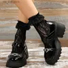 Vrouwen Mary Gothic Lolita Platform Jurk Black Jane Patent Leather High Heel Pumps Vrouw Hart Buckle dikke hakken Y2K schoenen T230928 691