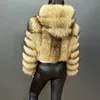 Women's Fur Faux Fur Winter Style Hood Real Fur Coat Women's Fashion Top Raccoon Fur Coats Luxury Detachable hood Tall Waist Style Short Coats 230927