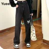 Bow Print Black Women Jeans High midja Löst raka byxor Ny Spring Hip Hop Y2K Söt söt kvinnlig jean streetwear