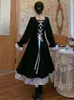 캐주얼 드레스 검은 드레스 여자 S-5XL 백 흰색 붕대 성격 디자인 레이스 스티칭 긴 2023 스프링 패션 헵번 스티칭
