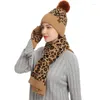 Hats Scarves Gloves Sets A Three-piece Set Of Hat And Scarf Boys Girls Winter Are Lovely Knitting Wool Leopard Warm
