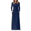 Casual Dresses Women's Long Sleeve Round Neck Solid Dress Women Semi Formal Satin