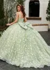 Sauge vert princesse Quinceanera robes de luxe papillon Floral brillant Corset bal robes de 15 anos quinceaneras
