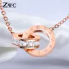 ZWC Fashion Charm Romeinse Digitale Dubbele Cirkel Hanger Ketting voor Vrouwen Meisjes Party Titanium Staal Rose Gouden Kettingen Jewelry284S