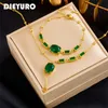 DIEYURO 316L roestvrij staal groen zirkoonkristal bedelketting armbanden voor dames meisje mode-sieradenset dame vakantiecadeau 230928